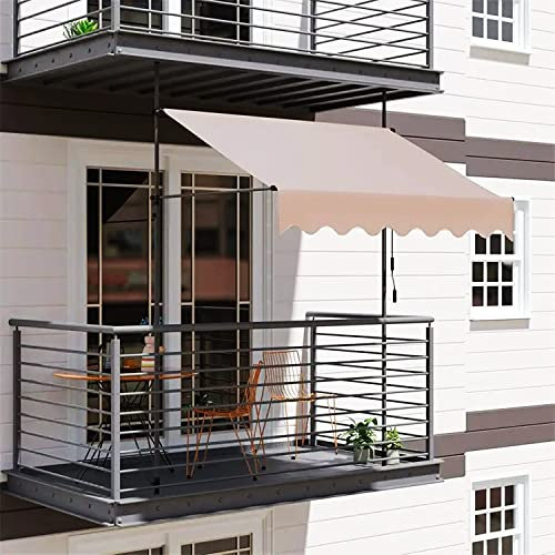 Tragbare Terrassenmarkise, faltbarer Outdoor-Pavillon für Fenster oder Tür, Beige, 4 m