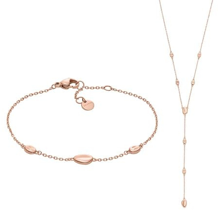Skagen Damen Anja Pebbles Roségold-Ton Edelstahl Halskette und Armband, Set