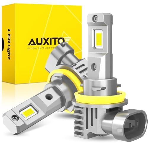 AUXITO H11 H8 H16 LED Fog Light Bulbs, 600% Brightness 6500K Cool White Driving Fog lights, 1:1 Mini Size Front Fog Lamps, Non-polarity, Play and Plug (Pack of 2)