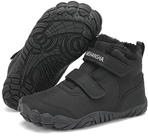 Mishansha Bambini Barefoot Invernali Scarpe a Piedi Nudi Per Ragazzi e Ragazza Stivali Inverno Caldo Leggere Antiscivolo Nero 36 EU