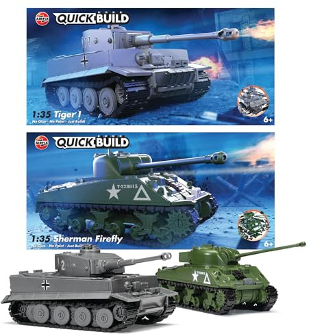 Airfix QUICKBUILD Model Tank Kit - J6970 Tiger I & Sherman Firefly Building Kit for Kids 6+, Construction Toys for Boys & Girls, Model Making with No Glue - Classic Vehicle Gifts Plastic Craft Set