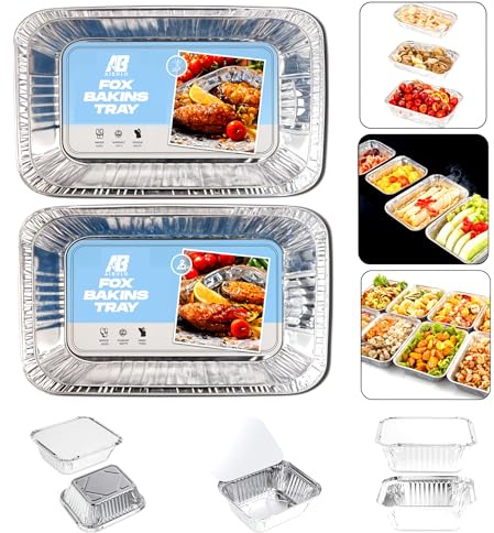 AIBULO Pack of 2 Large Aluminium Foil Roasting Trays 32x26cm | Heavy-Duty Disposable Baking & Cooking Trays | Oven & Freezer Safe | Eco-Friendly Food Containers for Storage & Meal Prep