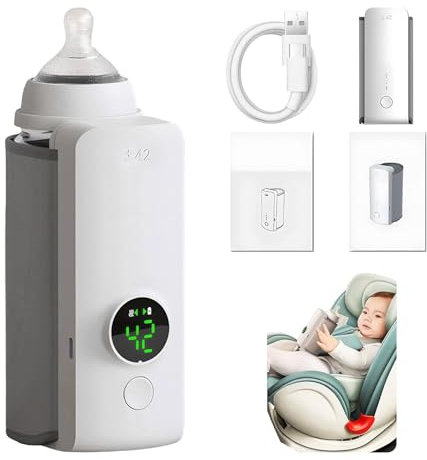 2025 Calentador de Biberones Portátil para Leche,Calentador de Biberones Eléctrico para Leche Materna,Calentador de Biberones de Viaje de 6000 MAh,Calentador de Biberones Portátil Calienta biberones