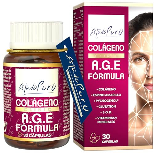 Colageno AGE | Fórmula Premium con Pycnogenol®, Espino Amarillo, Glutation, Superóxido Dismutasa | Salud y Rejuvenecimiento de la Piel | 30 Cápsulas Vegetales | Estado Puro Clinic TONGIL