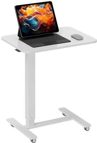 HOMCOM Höhenverstellbar Steh-Sitz C-förmig Schreibtisch Platzsparend Laptoptisch Stehpult Beistelltisch mit Rollen für Arbeitszimmer Wohnzimmer Weiß Belastbar bis 70 kg 65 x 48 x 73-110 cm