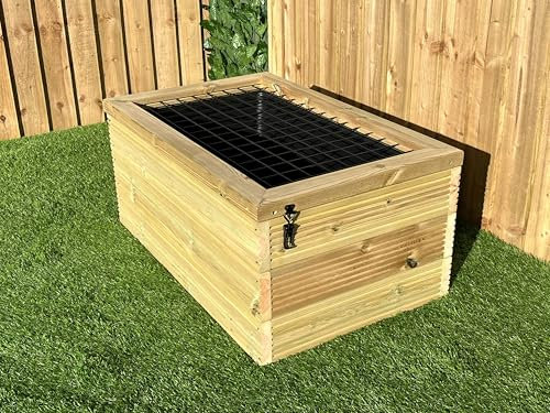Raised Garden Pond With Protection Grill Wooden Decking Water Feature 90L Solid Tub Liner (Protection Grill, Smooth Plane Decking)