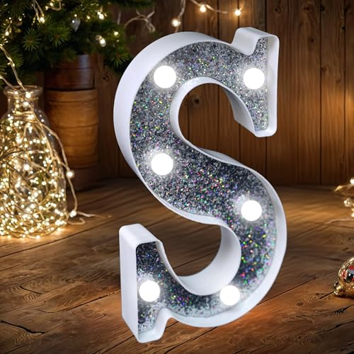 LED Buchstaben Lichter Alphabet, Led Leuchtbuchstabe mit USB-Netzteil, Dekoration für Geburtstag Weihnachten Hochzeit Party Valentinstag - Buchstaben S