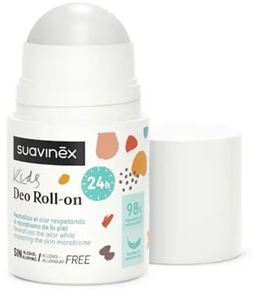 Suavinex, Desodorante para Niños y Niñas, Formato Roll On, Sin Alcohol, Sin Aluminio, Apto Pieles Sensibles, Clínicamente Testado, Eficacia 24h, 98% Ingredientes Origen Natural, Unisex, +8 Años, 50 ml