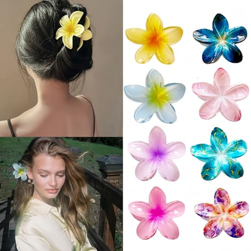 MHwan Blommor hårklämma, 8 stycken kombinerade hårnålar i 2 stilar, blomhårklämmor i bohemisk stil, halkfri, lämplig för tunt och tjockt hår, lämplig för strand och semester