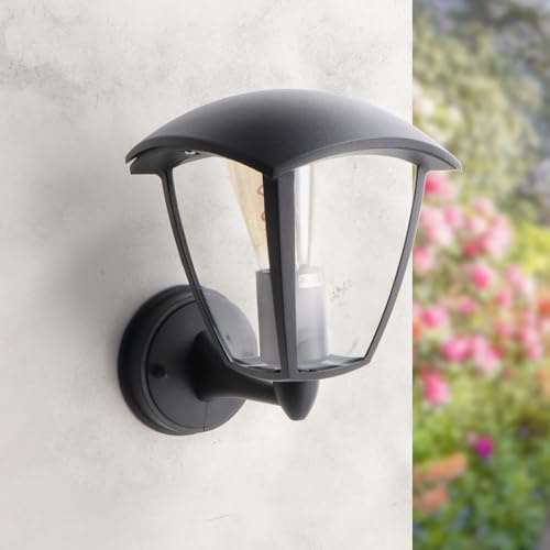 M Ledme - Aplique de Pared Exterior Serie Ronse, IP44 Impermeable, Casquillo E27, Acero y PMMA, Color Negro, para Jardín, Terraza o Entrada (No Incluye Bombilla), LM7422.