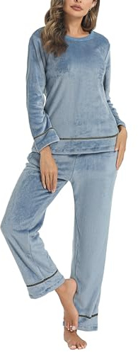 Nieery Pigiama Donna Invernale in Pile Pigiama Flanella Pigiami Lungo Caldo Morbido e Confortevole S-XXL