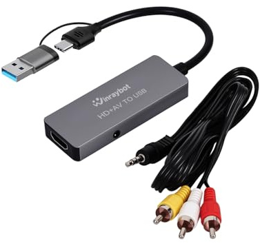 VHS to Digital Converter, RCA to USB Converter Analog to Digital Adapter for VHS/HI9, Video Capture Card for Laptop, HDMI for Video Streaming Convert RCA/S-Video/HDMI Input (USB-A+USB-C)