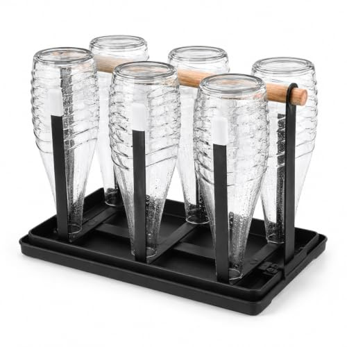 Abtropfgestell Flaschen Abtropfständer 6er Flaschenhalter für Sodastream | Flaschenständer aus Metall Flaschen Trockenständer mit Abtropfschale und Flaschentrockner für 6 Flaschen Tassen