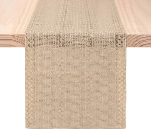 XFSRG Tischläufer Braun Ramie Modern Landhausstil Rustikal Tischdecke Leinen Schmal Bauernhaus Natürlich Table Runner für Hochzeit Deko Tischdecke Landhausstil 30x183 cm