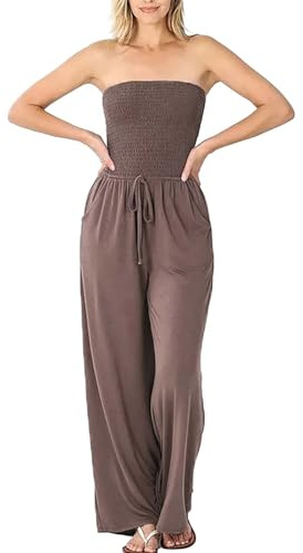 Strapless Jumpsuit, Bandeau Jumpsuits for Women UK, Solid Color Backless | Casual Stretchy Onesie Summer Off Shoulder Rompers With Pockets Elegant Beach Vacation Dungarees For Party