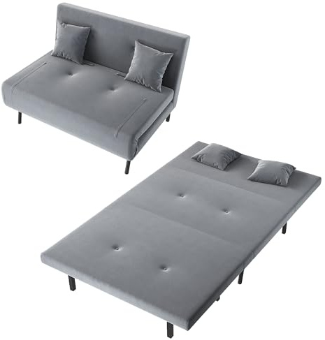 SONNI Schlafsofa 3-in-1, Klappbares Sofabett mit Verstellbarer Rückenlehne(90°100°110°120°130°180°), 2 Kissen, Baby-Samt, Dunkelgrau, Für Wohnzimmer, Gästezimmer & kleine Räume, 120x80x79cm