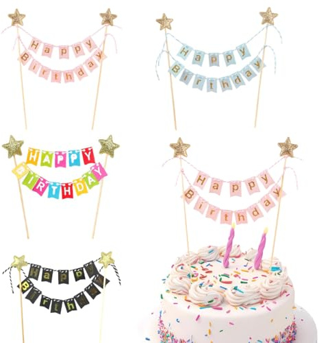 GHPKOTW 4 Set Decorazione Per Torta Happy Birthday, Buon Compleanno Torta Topper, Stella Decorazione Della Torta, Cake Topper, Compleanno, Feste Di Compleanno, Decorazione Della Torta