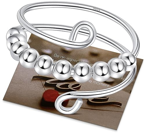 Ahokei Anxiety Ring Silber 925 Stress Ring 50-60MM Fidget Damen Damen Gold,Stressring Silber Ringe 925 Frauen Angstring Spinner Anxiety Ringe Gold Verstellbar Geschenk Für Frauen