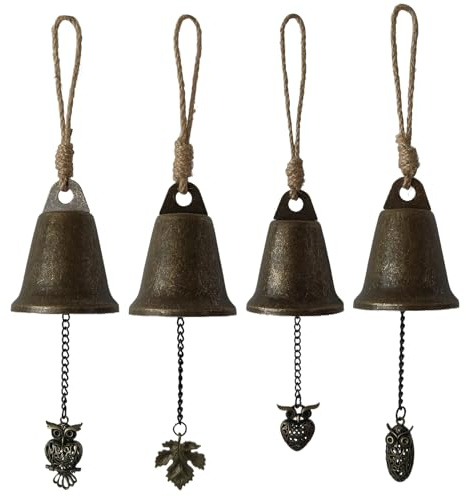 Campanas de bronce vintage, campanas de metal para manualidades, cascabel vintage, campana de latón rústico vintage con asa para puerta, pared, jardín, granja, decoración del hogar, idea de