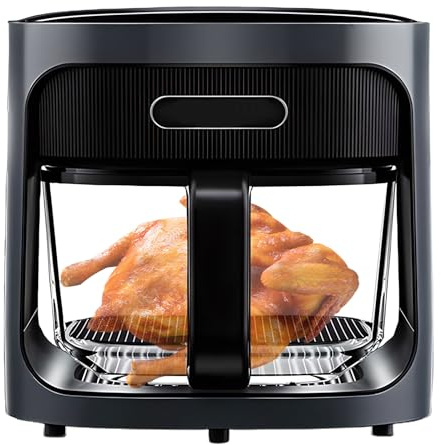 Freidora de Aire Eléctrico, Freidora Eléctrica Multifunción de 6L con 7 Preajustes, Freidora Visual de Vidrio Automático Para el Hogar, Pantalla Led, Ajuste de Temperatura, Vista Panorámica