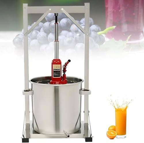 UORDBY Torchio Idraulico per Vino, Attrezzatura per la Produzione di Birra Fatta in casa in Acciaio Inox, spremiagrumi Naturale per Miele, Olio d'oliva, Mele, UVA, Bacche, Verdure 22L