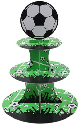 Fuwraixis Soporte para Cupcakes de fútbol, Football Torre de postres de 3 Pisos, Decoración de la Tarta Tema Deportivo, para Decorativo de Fiestas de cumpleaños para niños y Adultos
