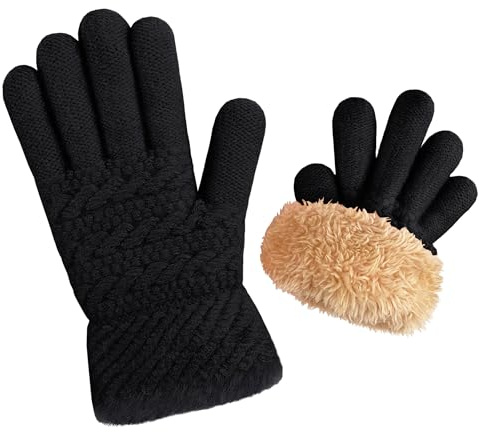 ehsbuy Kids Thermal Gloves Warm Fleece Lined Knitted Stretchy Soft Winter Gloves for Boys and girls Age 5-10 Gifts for Birthday Christmas Cold Weather