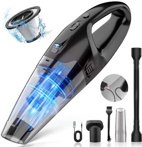 BSRCO Handheld Vacuum Cordless Rechargeable, 3-in-1 Car Vacuum Portable with LED Light & USB Charge, 1.65Lbs Lightweight Hand Vacuum Cleaner for Pet Hair, Home, Car Interior