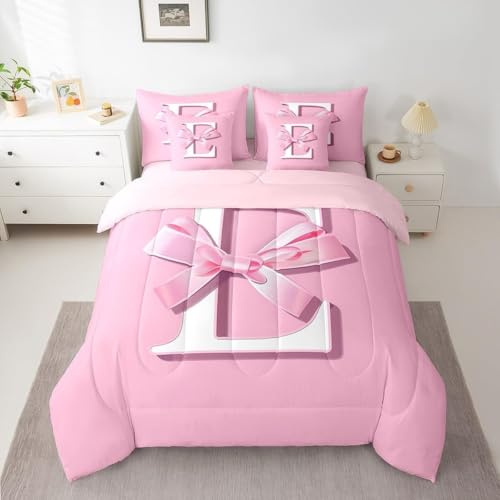 Generico Piumino Matrimoniale Lettera E 0 Trapunte Fiocco Piumone Imbottito Resistente Lavabile, Super Morbida Trapunta, piumini 220x240 cm in Microfibra Reversibile e 2 Federa 50x80 cm Q311