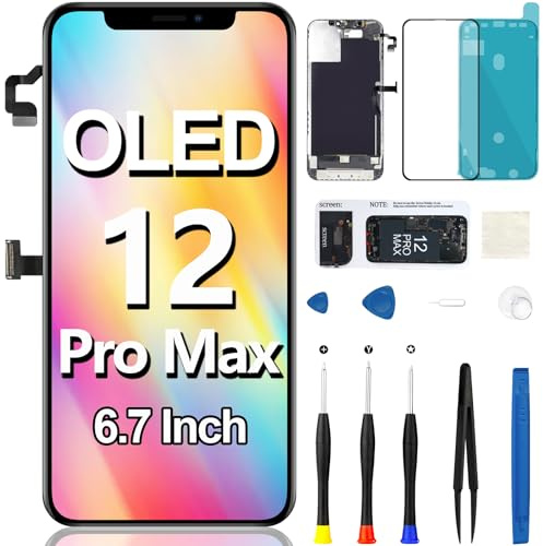 Schermo OLED sostitutivo per iPhone 12 Pro Max (non LCD), con sensore di prossimità altoparlante auricolare 3D Touch OLED Display Digitizer Frame Kit completo di riparazione A2411 A2342 A2410 A2412