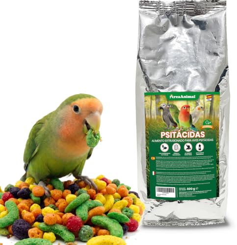 AreaAnimal - Alimento para Aves Psitácidas 600G, Comida Agapornis, Comida Periquitos, Ninfas, Loros... con Ingredientes Naturales, Alimento para Pajaros Extrusionado del Tamaño de un Guisante