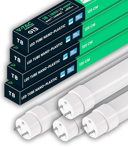 V-TAC 4x LED Röhre 120 CM - T8 - G13-Fassung 18W - Samsung Chip - 1850 Lumen - LED-Röhren für Decke, Wand, Garage, Geschäft - T8 Röhre - Ersatz für Neonröhren - Licht Neutralweiß 4000K
