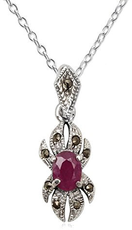EYS JEWELRY® Damen-Halskette 40 cm Jugendstil 27 x 9 mm Rubin Markasit 925 Sterling Silber rot im Etui Damenkette Anhänger