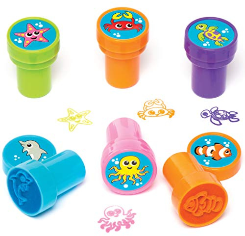Baker Ross AV221 Selbstfärbende Stempel Unterwasserwelt, 10er-Pack, 2 cm, Stempelset für Karten und Bastelarbeiten