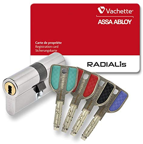 Vachette Radialis - Cilindro de cerradura desmontable 32,5x42,5 mm para puerta exterior/entrada | Muy alta seguridad, 4 llaves no copiables, tarjeta de propiedad, acero inoxidable