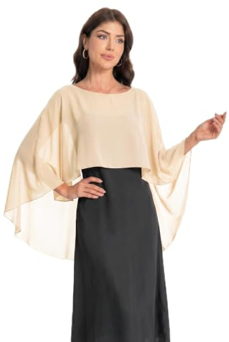 Chiffon Capes Soft Shawls and Wraps Capelets for Bridesmaid Wedding Formal Party Evening Dresses - gold - One Size