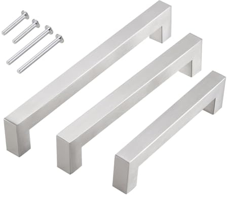 Stahlia Möbelgriffe Edelstahl 64mm Lochabstand (5 Stück) Schubladengriffe Schrankgriffe Küchengriffe Griffe Profil: 15x15mm Türgriffe Küche Edelstahlgriff gebürstet eckig