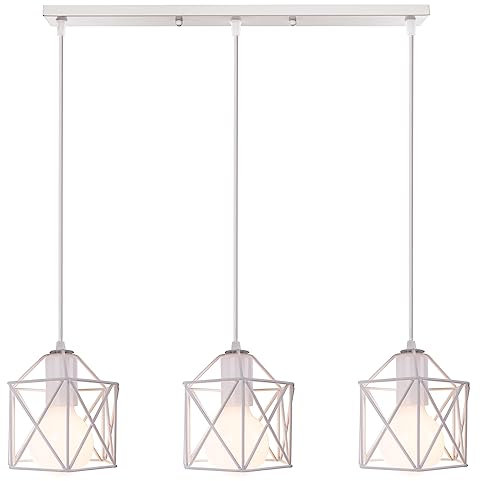PETITES ECREVISSES Lampadario a Sospensione Vintage 3 Luci Industriale E27 Plafoniera Retro in Metallo gabbia Lampada da soffitto per Cucina Salotto (Bianco)
