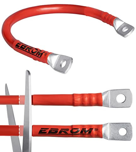 EBROM Batteriekabel, 95 mm² ROT, fertig konfektioniert, ab 30 cm bis 10 m, viele verfügbare Längen + Ringösen/Kabelschuhe M8/M10/M12 kombinierbar 95mm2 (95 mm2), Ihre Auswahl: 30 cm Loch M8 und M12