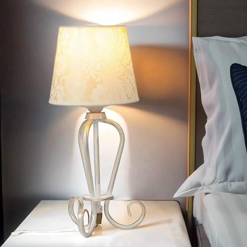 Licht-Erlebnisse Tischleuchte Shabby, Tischlampe Landhausstil, Gold Antik, Nachttischlampe E27, 45 cm, Stoffschirm, Metall, Wohnzimmer, Schlafzimmer, Nachttisch Lampe