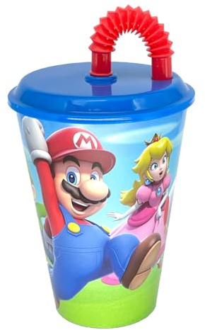 GOBELET RÉUTILISABLE POUR ENFANTS AVEC PAILLE EN PLASTIQUE SANS BPA 430 ML | SUPER MARIO