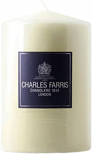 Charles Farris Luxury Unscented Ivory Wrapped Pillar Candle (4 x 6) - Made in UK - 90+ Hours Burn Time - Ideal for Weddings, Christmas, Dining & Celebration Events