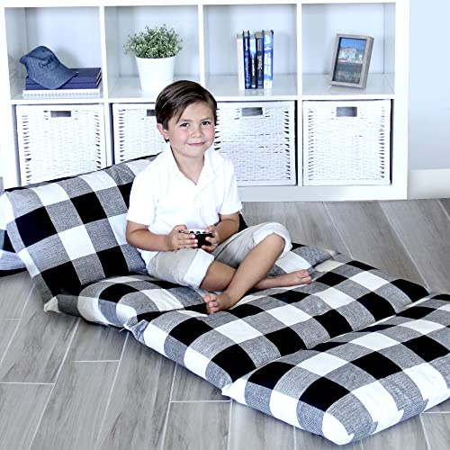Butterfly Craze Floor Pillow Case, Mattress Bed Lounger Cover, Black/White, Queen, Cozy Seating Solution for Kids & Adults, Recliner Cushion, For Reading, TV Time, Sleepovers, & Toddler Nap Mat