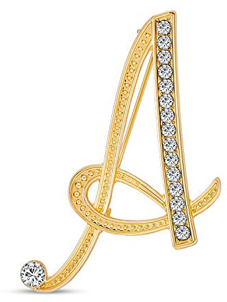 Große Aussage Abc Pave Crystal Cursive Script Monogramm Buchstaben Alphabet Initial Schal Revers Pin Brosche Für Teenager Frauen Rose, Gelbgold Versilbert