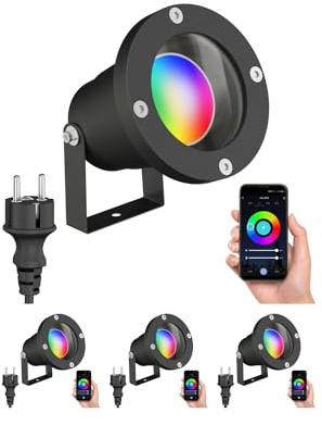 ledscom.de 4x Faretto da giardino a LED DUK nero per esterni, alluminio, IP65, incl. lampada LED Smart Home RGBW GU10, 5,41W, 473lm