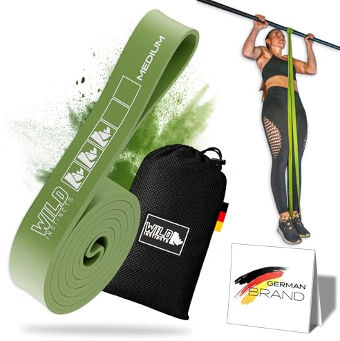 Wild Instincts Premium Widerstandsbänder Krafttraining/Pull Up Band für Klimmzüge, Fitnessbänder Set/Resistance Bands Set/Gummiband Sport für Crossfit & Stretching +Tasche +Trainings App