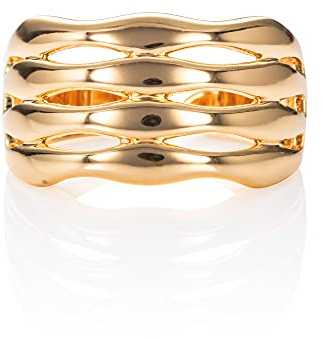 namana Bague Large en Or Jaune, Bague Or pour Femme et Jeune Fille, Bagues Créateur avec Finition Polie, Bague Plaqué Or Reglable