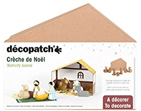 Décopatch NO053C - Weihnachtskrippe mit Figuren aus Pappmaché, für Weihnachtsdeko, einfach zum Verzieren, Kartonbraun, 1 Stück