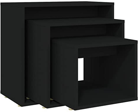vidaXL 3x Nesting Tables Home Living Room Bedroom Furniture Accessories Accent End Side Nest of Table Nightstand Set Chipboard Black