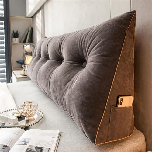 DMJLI-T Kopfende Großes Rückenkissen Lesekissen für Bett und Sofa, Keilkissen mit Waschbarem Bezug Bett Rückenlehne Großes Dreieckiges für Sofa Bettkopfteil,180×50×20cm-Marrone